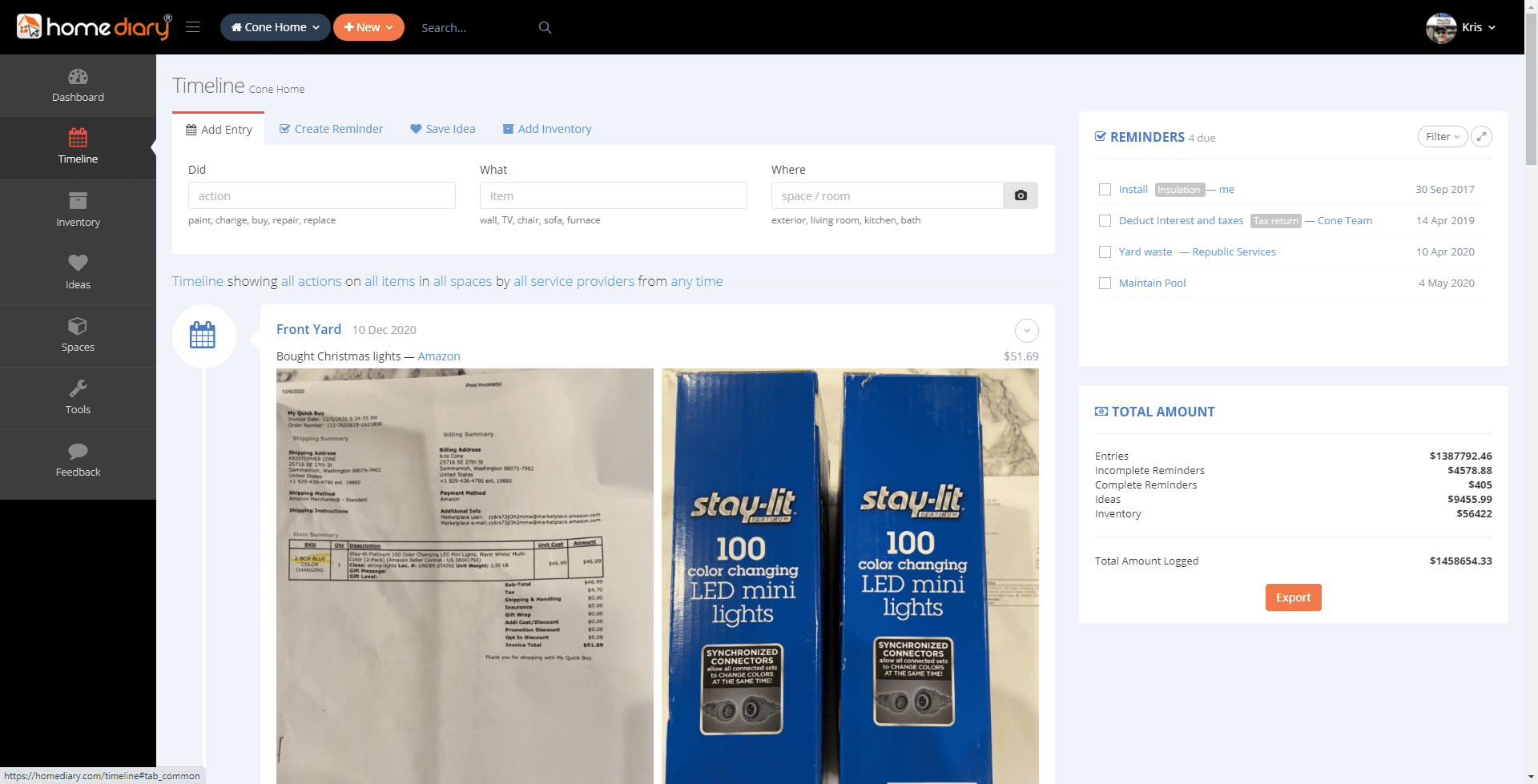 homediary timeline