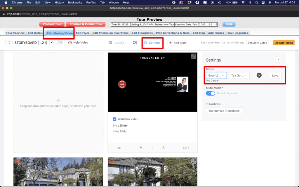 this image shows the video editor and how to change music on the slideshow video