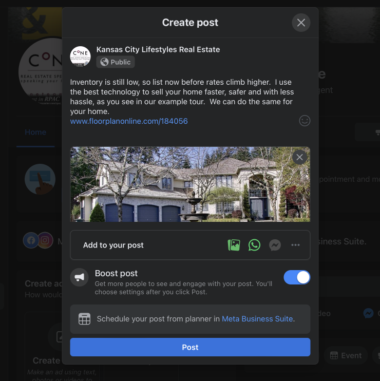 example facebook boosted post