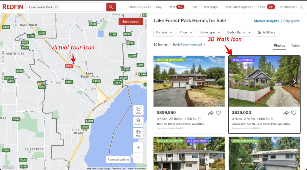 Redfin map search result