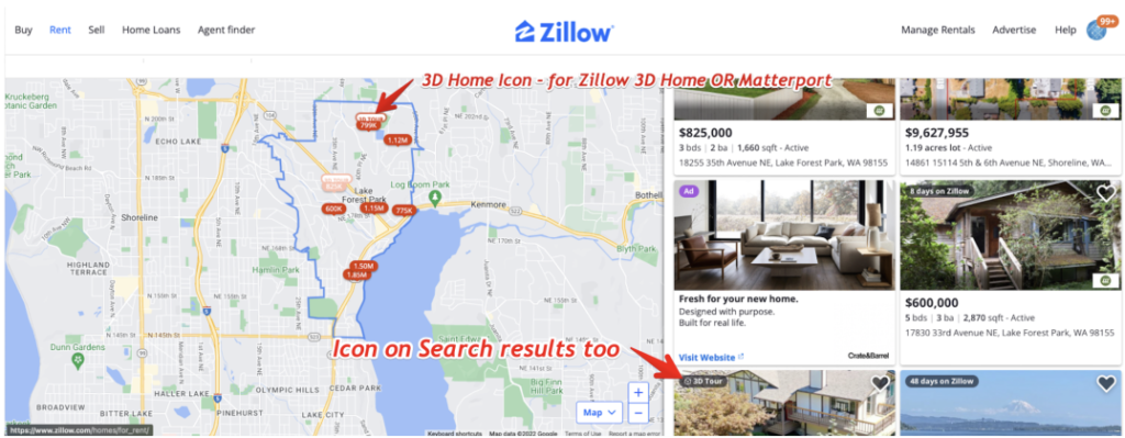 map of Zillow search