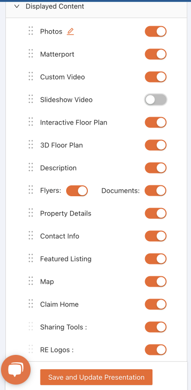 displayed content lets you set the order of how content is displayed on the tour