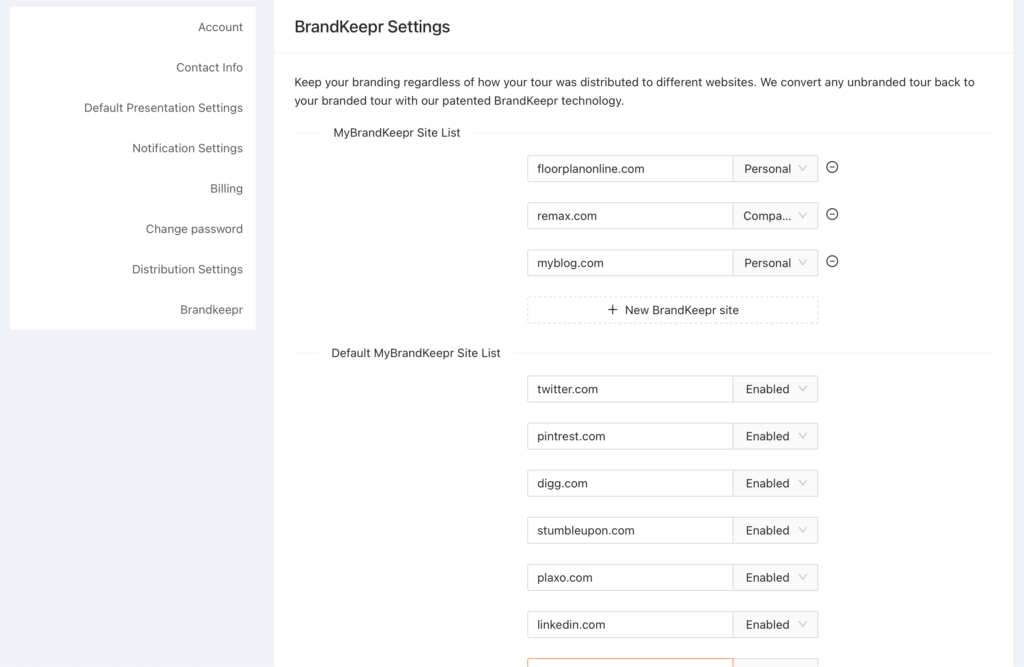 Brandkeepr Profile settings page